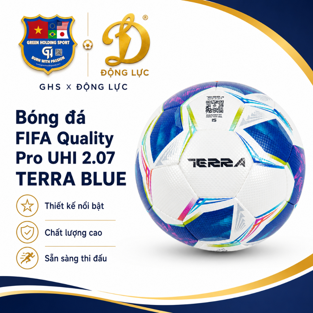 Bóng Đá Động Lực FIFA Quality Pro UVI 2.07 Terra Blue Size 5 Chính Hãng – Bóng Thi Đấu Cao Cấp, Bay 