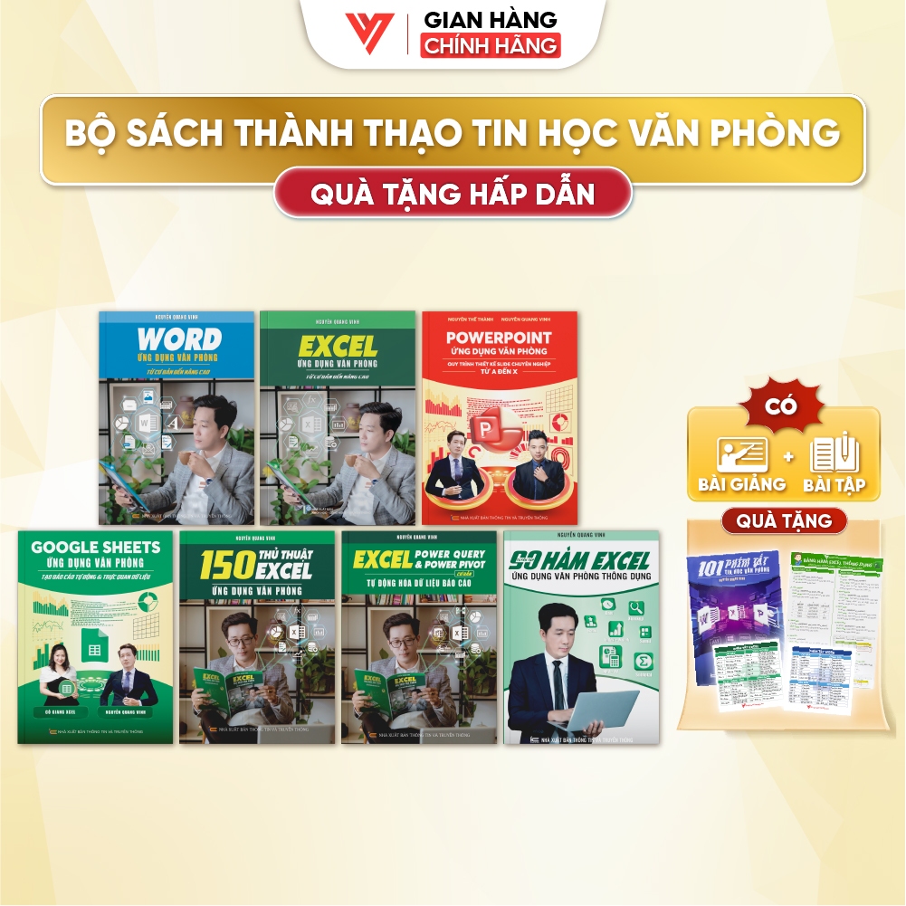 Combo 7 Sách Tin Học Word - Excel - PowerPoint - Google Sheets - 150 Thủ Thuật - Power Query - 90 Hà