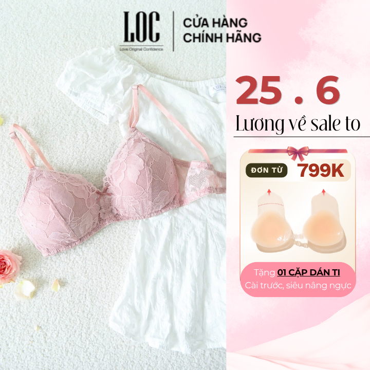 Áo ngực ren không gọng mút liền, BSTRLN cơ bản, nhẹ nhàng, nữ tính đi học đi làm LOC