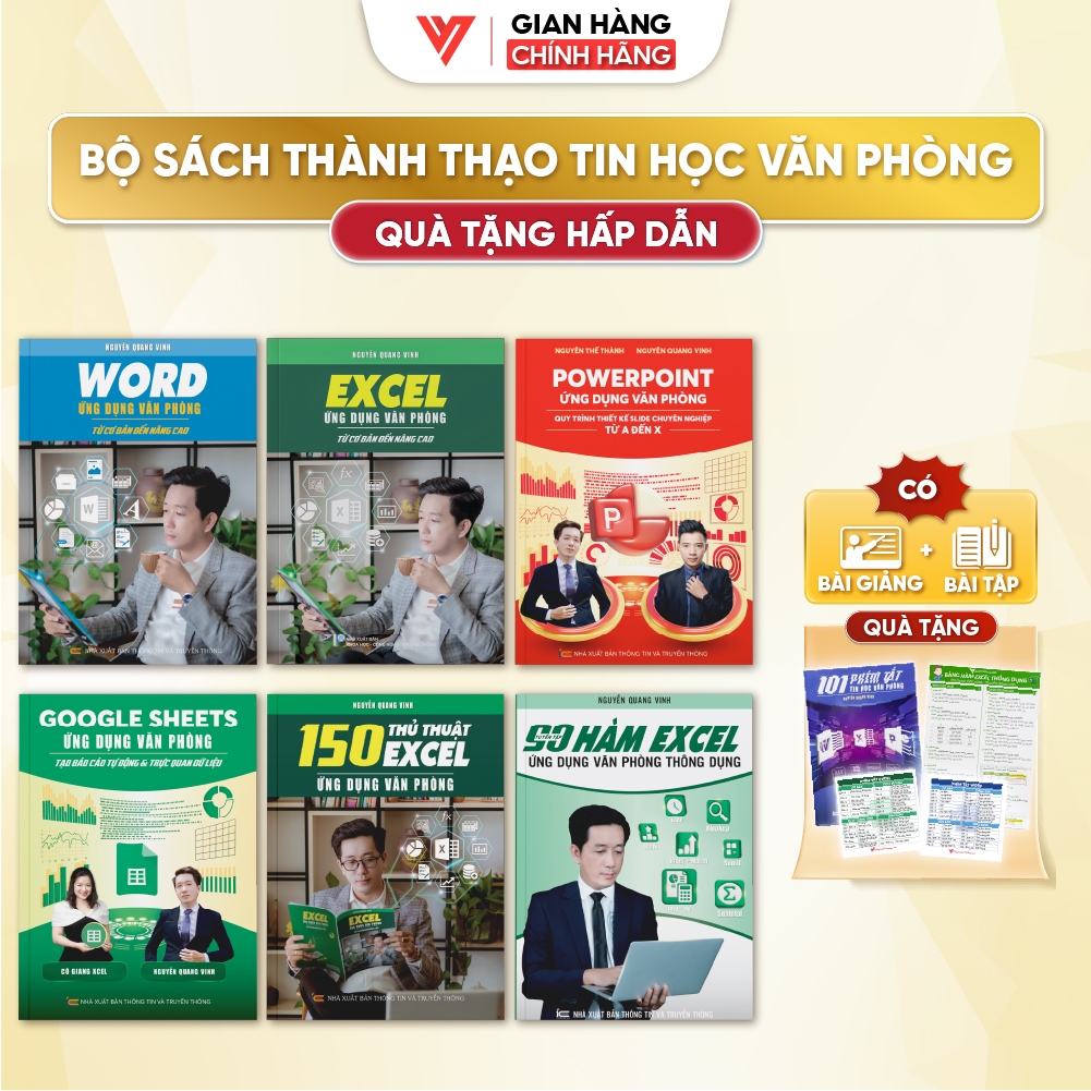 Combo 6 Sách Excel - Word - Powerpoint - Google Sheet - 150 TT - 90 Hàm Excel ĐÀO TẠO TIN HỌC
