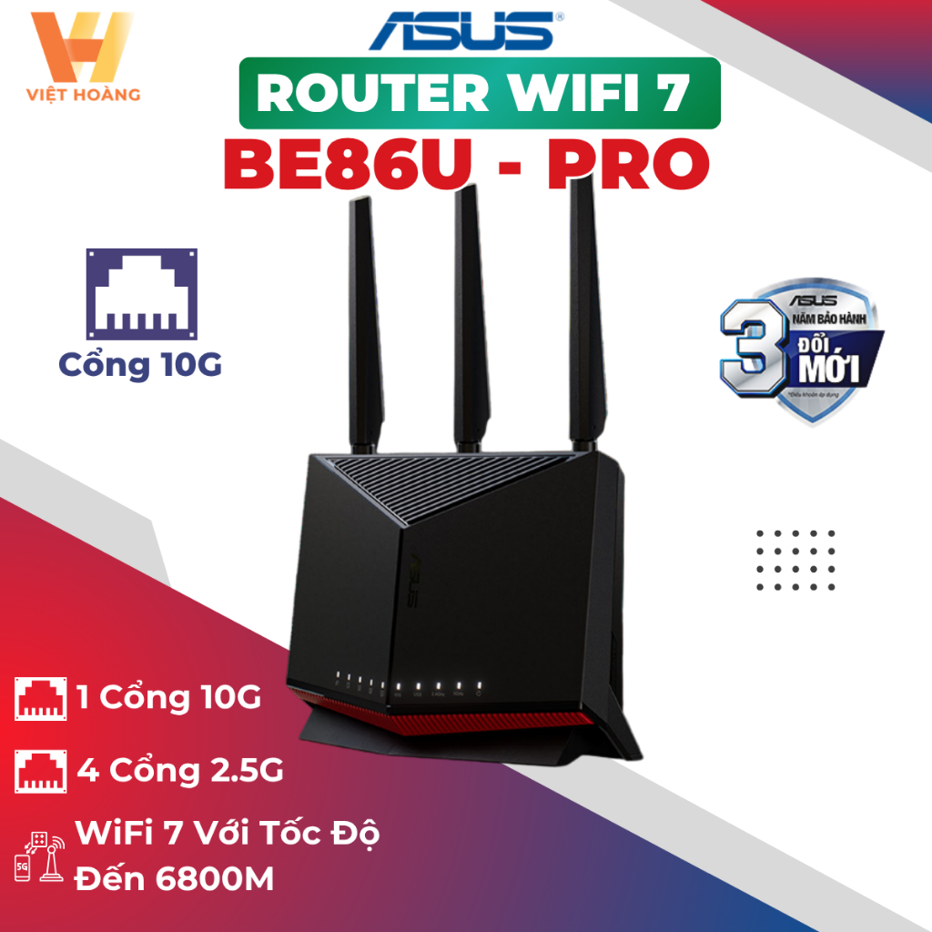 [ Wi-Fi 7]  ASUS RT-BE86U - Băng Thông BE6800, Cổng Mạng 10G Tốc Độ Cao