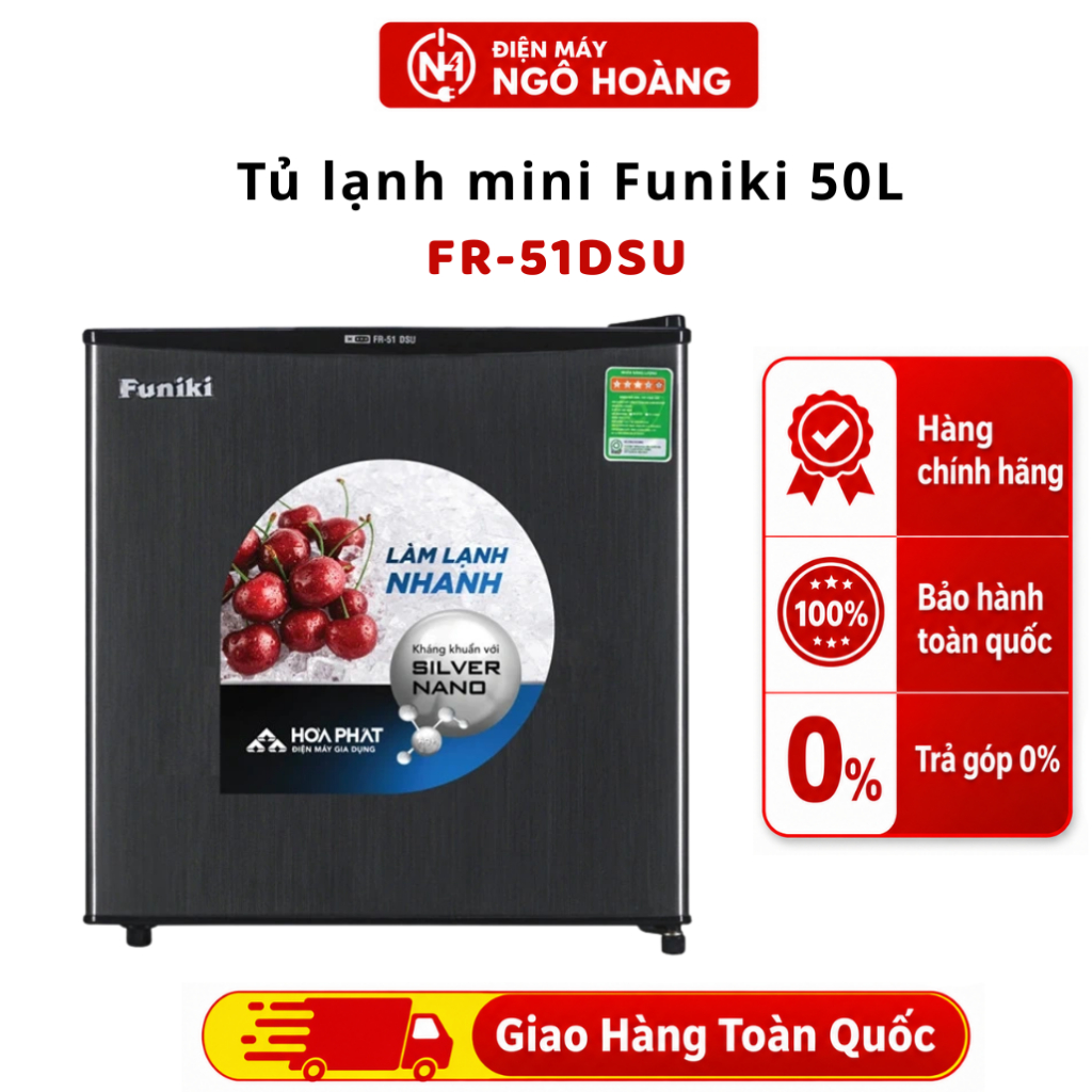 FR-51DSU - Tủ lạnh mini Funiki FR-51DSU 50L, nhỏ gọn, tiết kiệm điện, bảo quản thực phẩm - Chính Hãn