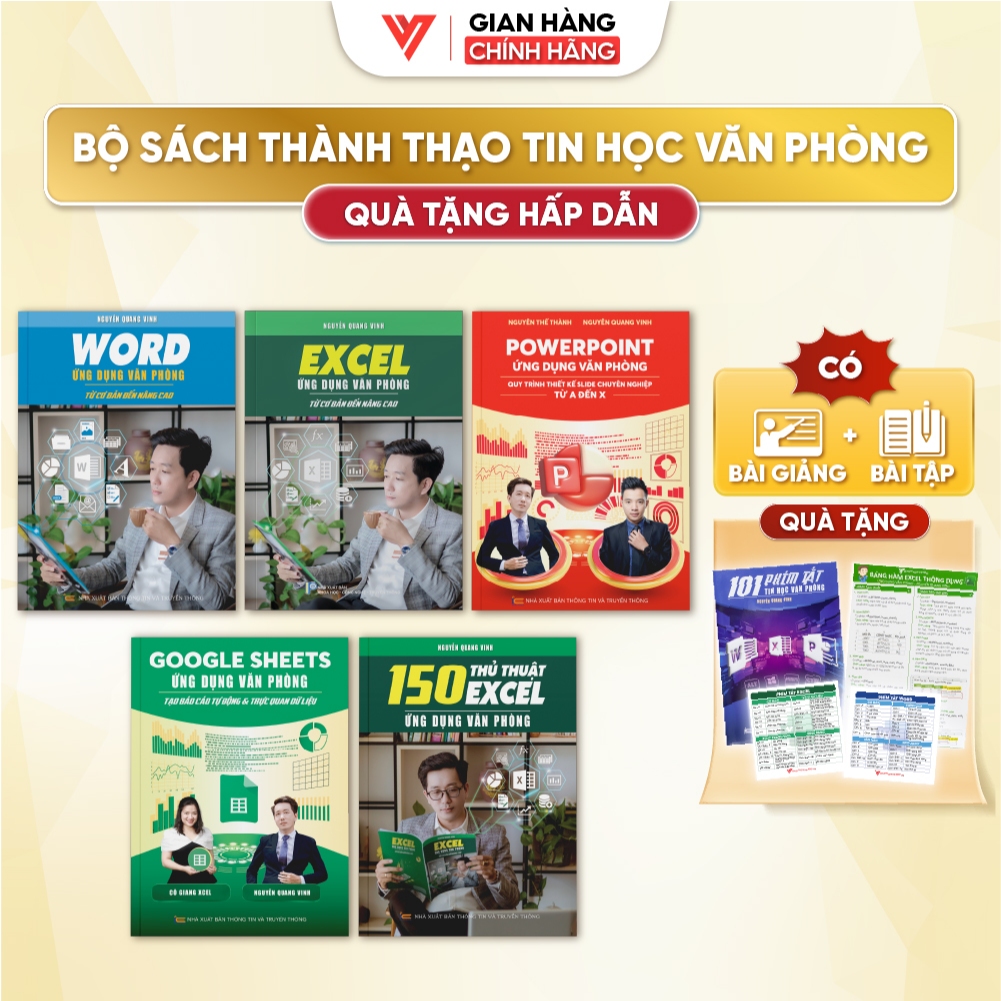 Combo 5 Sách Excel - Word - Powerpoint - Google Sheets - 150 Thủ Thuật Excel Thầy Nguyễn Quang Vinh