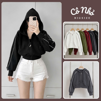 Áo Khoác Bigsize Nữ Dáng Lửng Ngắn Có Nón Thể Thao Vải Mềm Tôn Dáng Cho Chubby KHOAC14