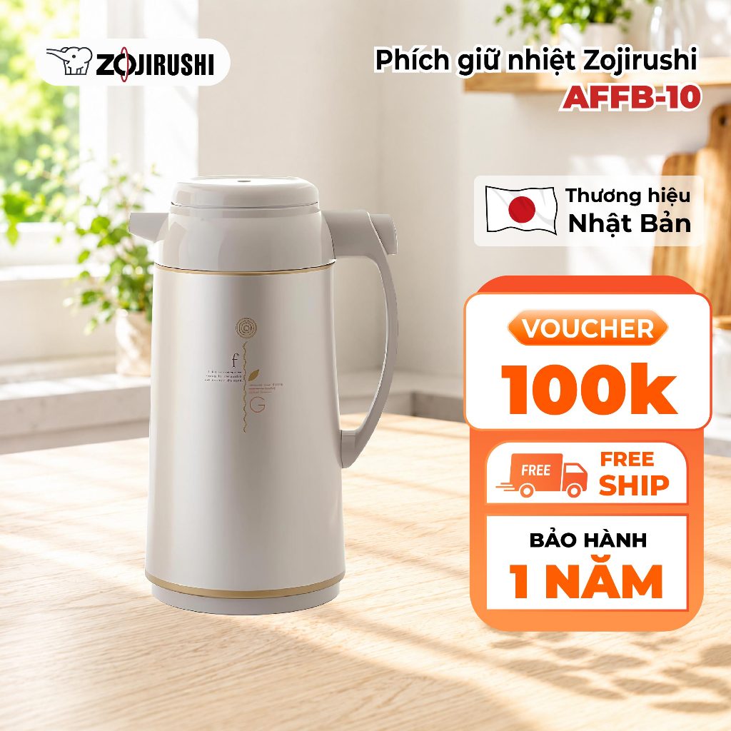 Bình Thủy Bấm Rót Zojirushi AFFB-10-TK 1.0 Lít, Màu Cacao, Dung Tích 1L, Hàng Nhật Bản