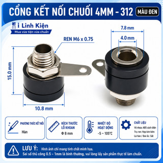 Đôi jack bắp chuối cái 4mm JK-312 đen/ đỏ