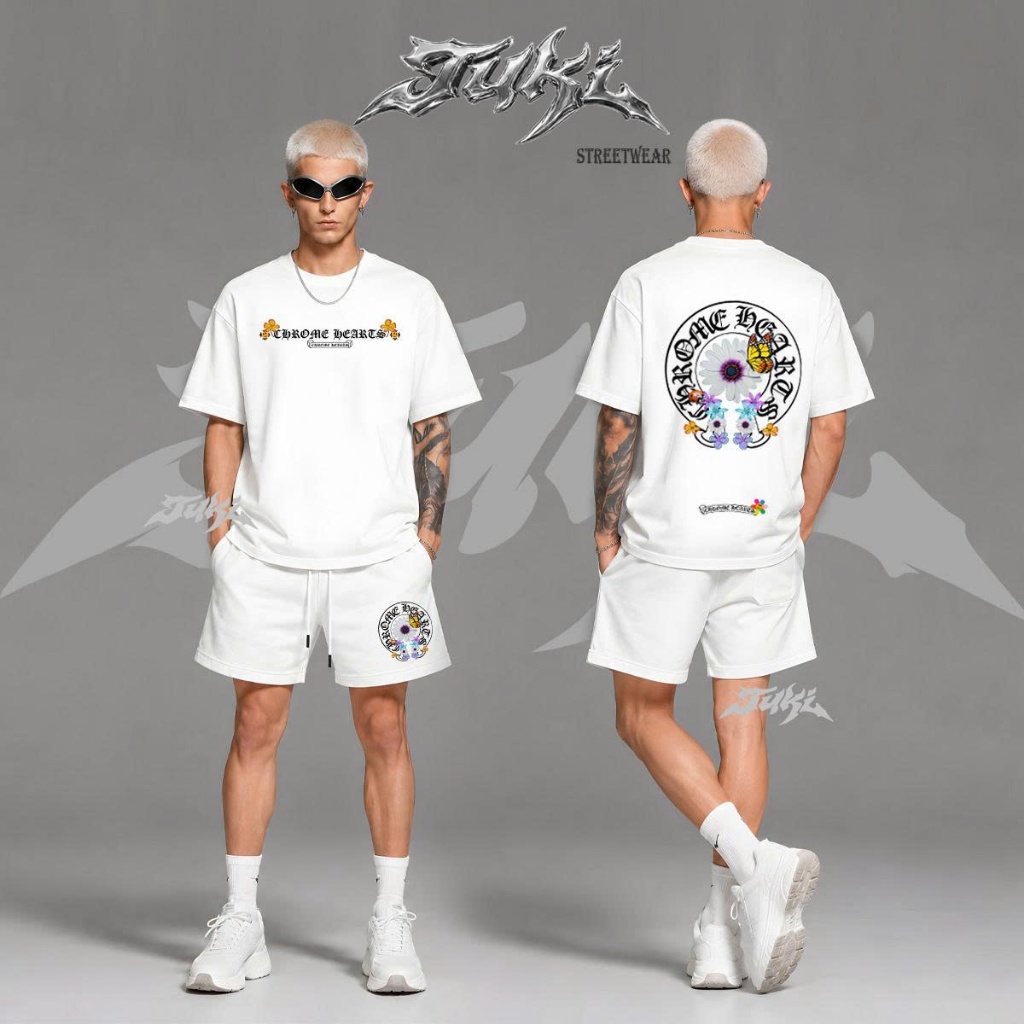 Set Bộ Thun TUKI Overisze Chrome Butterfly Flower Tee & Short