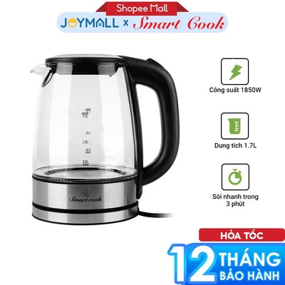 Ấm Đun Siêu Tốc Thủy Tinh Cao Cấp Elmich Smartcook ICS-3859 1.7L, Hàng Chính Hãng, Lưới Lọc-JoyMall