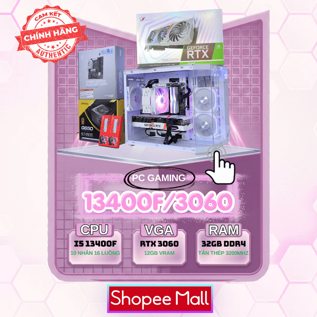 PC Gaming Giá rẻ 13400F RTX 3060 Máy Tính Văn Phòng Chơi Game LOL Fifa Wukong CF CSGO Valorant Mượt 