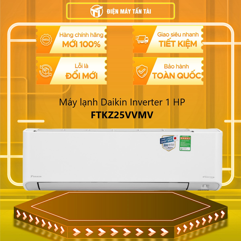 (HCM) - FTKZ25VVMV - Máy lạnh Daikin Inverter 1 HP FTKZ25VVMV ( Dưới 15m² (từ 30 đến 45m³)