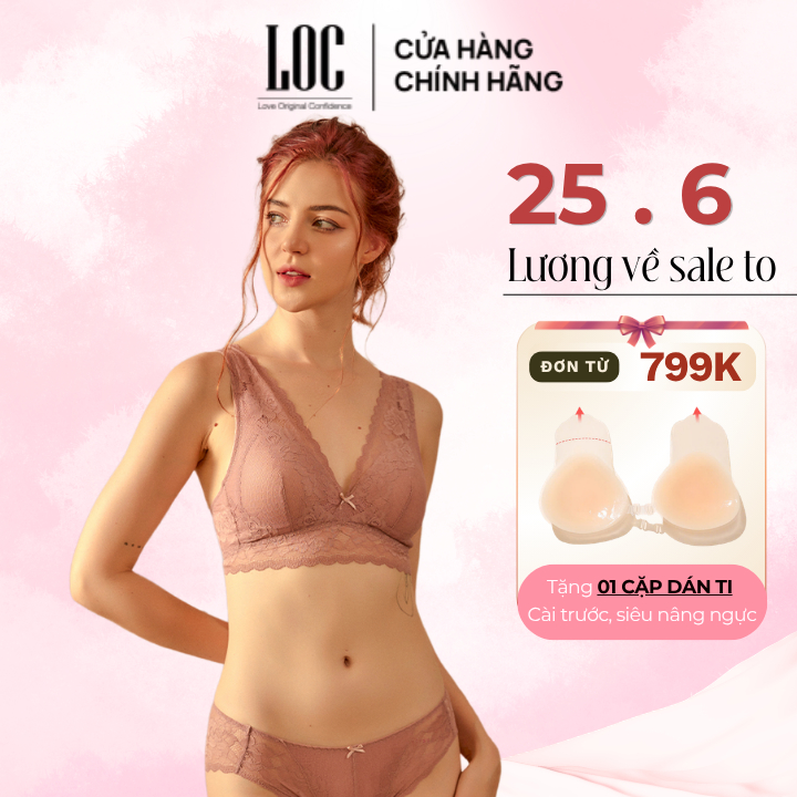 Áo ngực không gọng ren mút liền kháng khuẩn cúp tháp Premium LOC