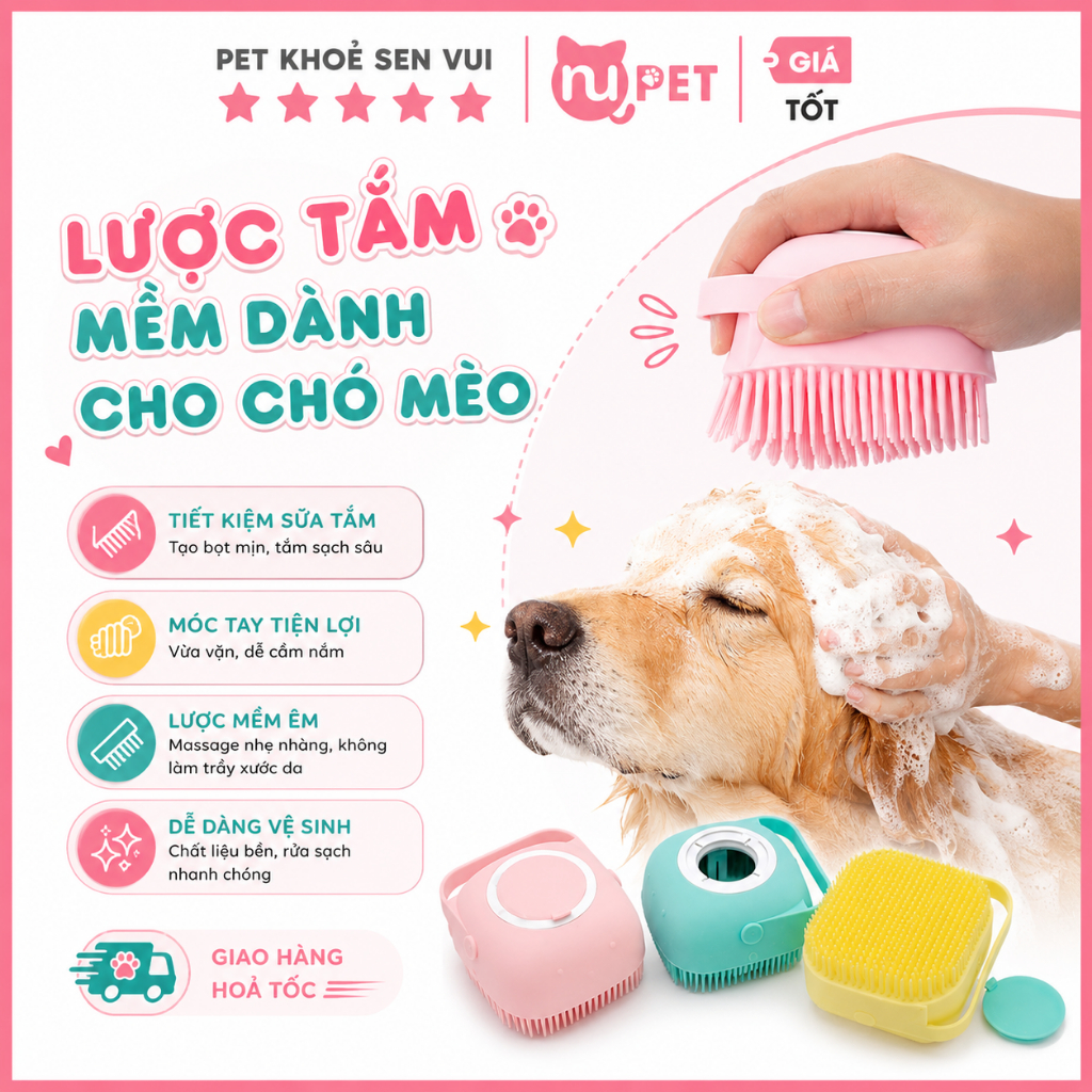 Lược tắm cho chó mèo - bàn chải tắm chó mèo Nupet