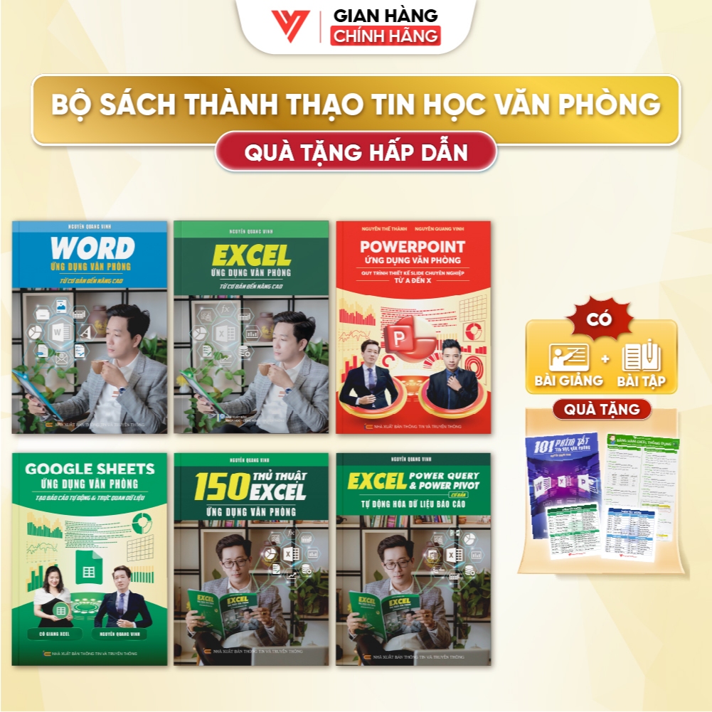 Combo 6 Sách Excel - Word - PowerPoint - Google Sheet - 150 Thủ Thuật - Power Query - DAOTAOTINHOC