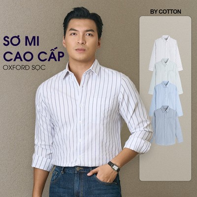 Áo Sơ Mi Nam Cao Cấp Chất Liệu Oxford Phối Sọc - BY COTTON