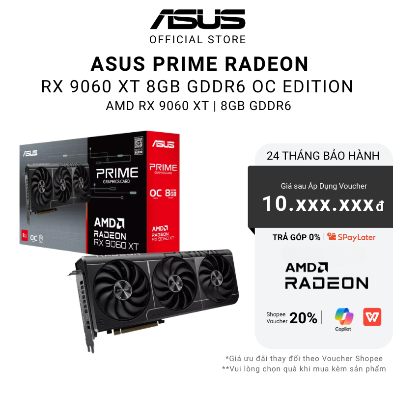 Card Màn Hình ASUS Prime Radeon RX 9060 XT 8GB GDDR6 OC Edition (PRIME-RX9060XT-O8G) Chính Hãng