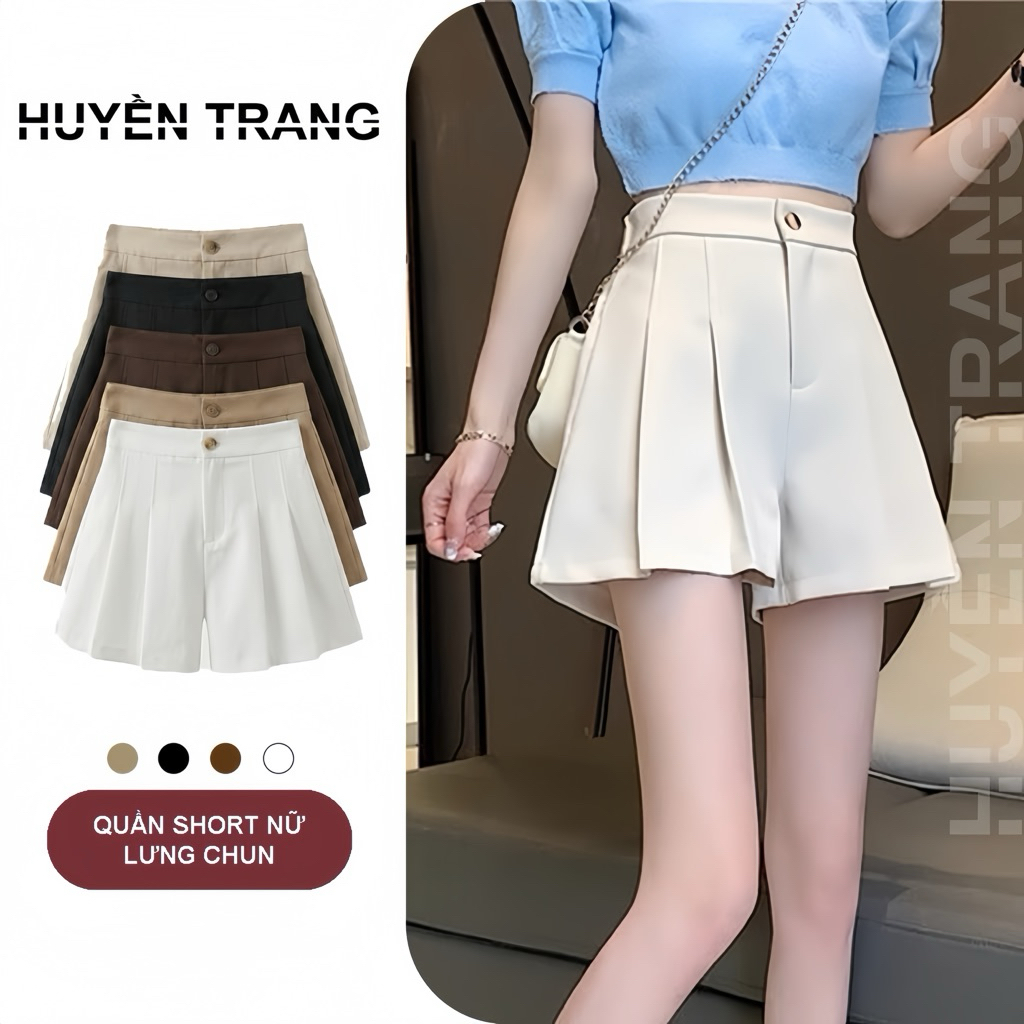 Quần short nữ cạp cao lưng thun ống rộng mỏng ngoài xếp ly giản dị M306