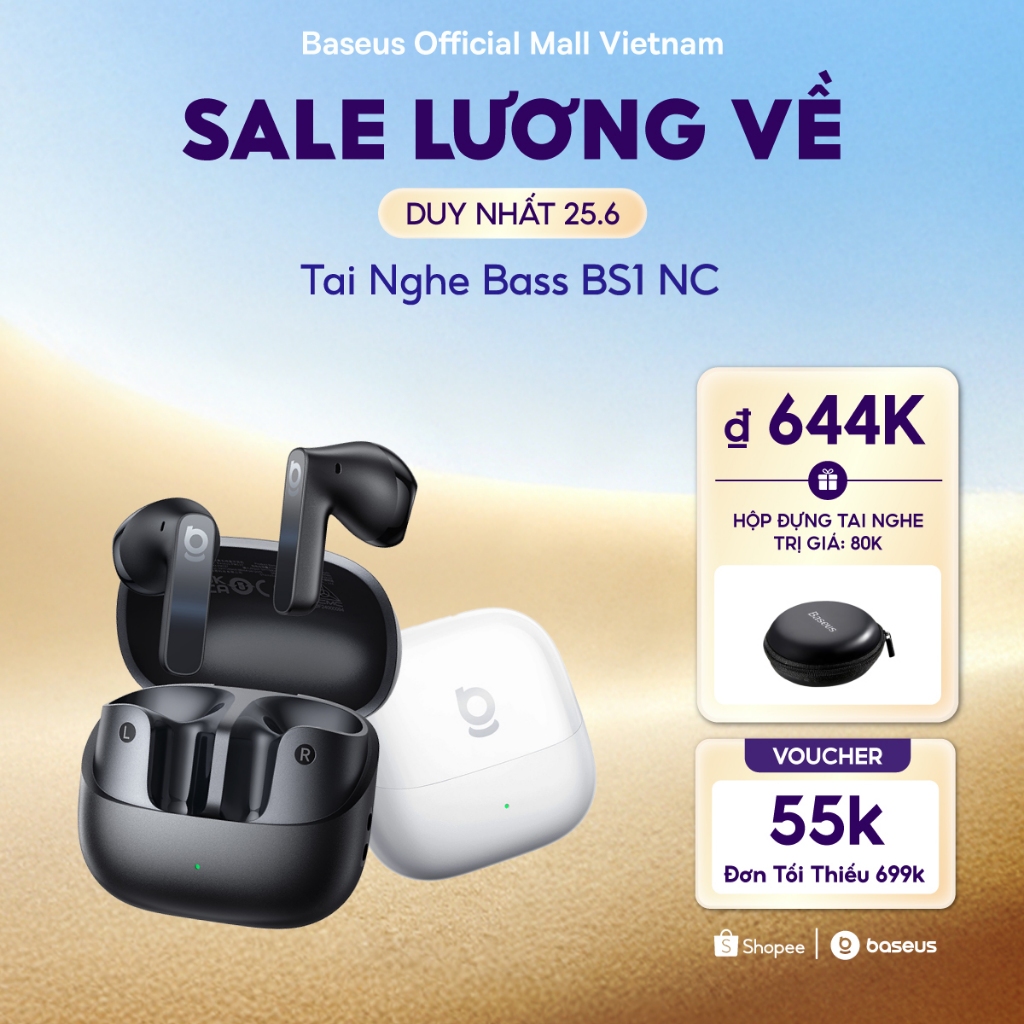 Tai Nghe Baseus Bass BS1 NC Chủ Động Khử Tiếng Ồn ANC Bluetooth 6.0 Âm Thanh Hi-Res Chuẩn LDAC