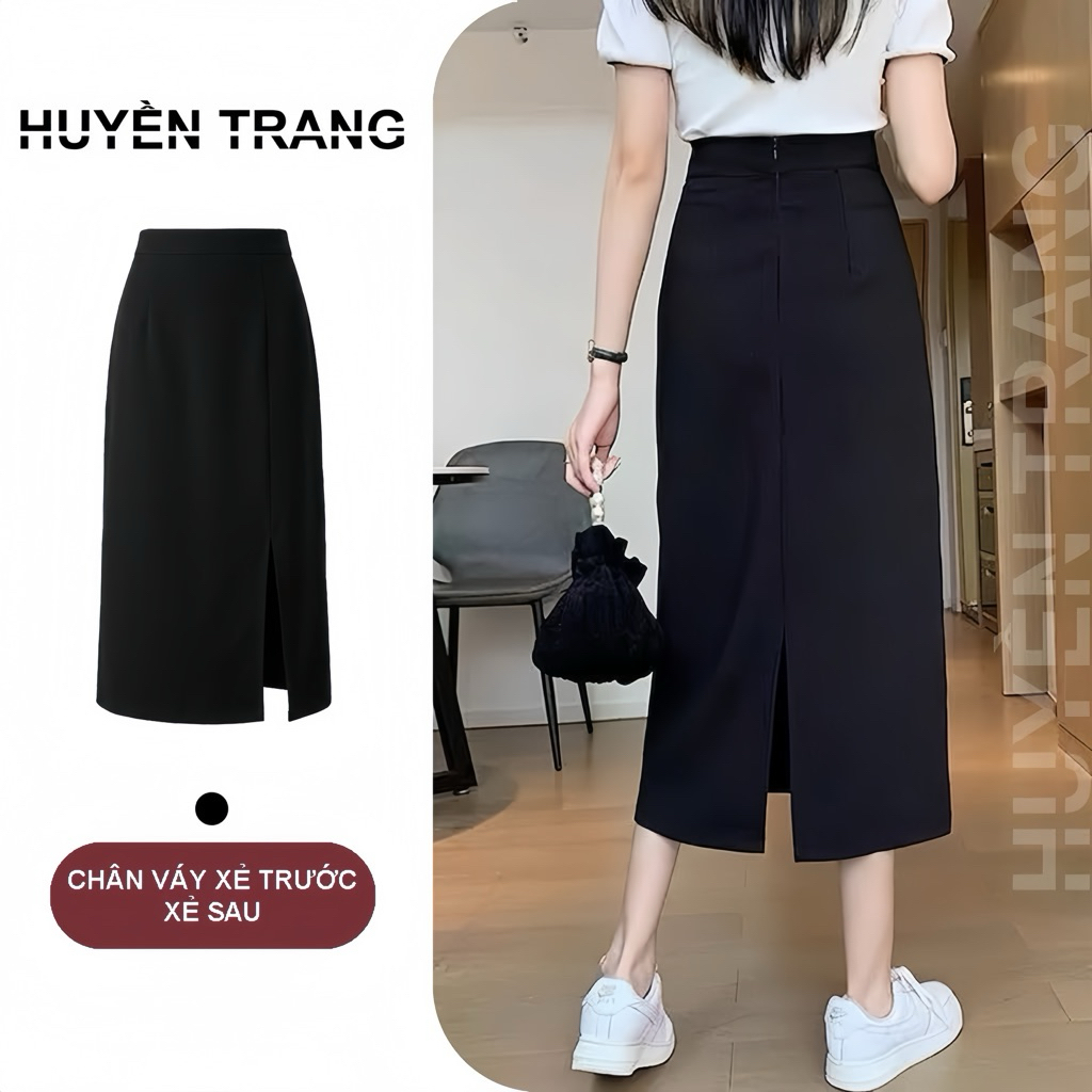 Chân váy dài, Chân váy midi chất tuyết mưa 2 dáng xẻ trước - xẻ sau M78