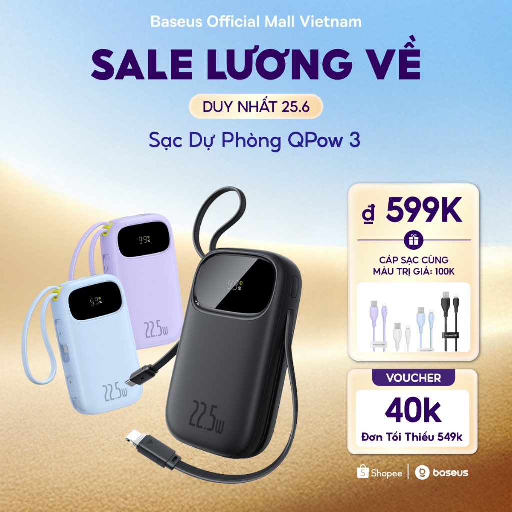 [MỚI VỀ - Chứng nhận CCC] Sạc Dự Phòng Baseus Qpow2 & Qpow 3 20000mAh PD 22.5W 30W 45W TypeC & IP 2 Cho iP