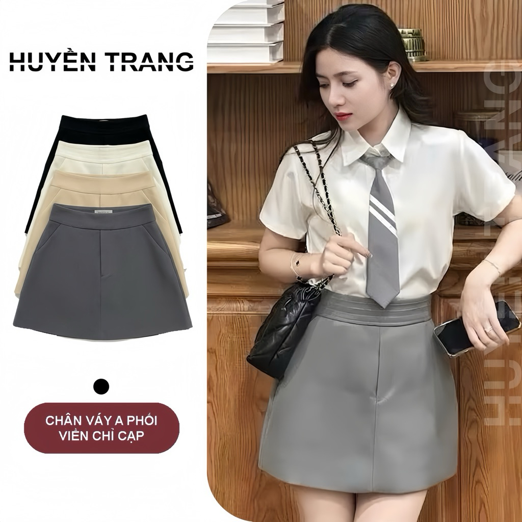 Chân váy nữ chữ A basic dáng ngắn 2 túi chất vải tuyết mưa có quần bảo hộ M066