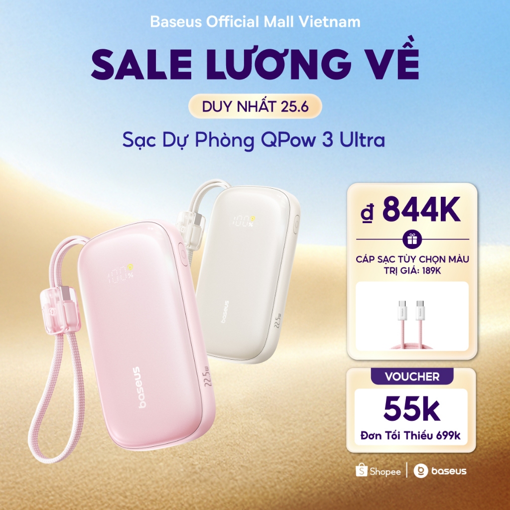 [CHUẨN CHỨNG NHẬN CCC] Sạc Dự Phòng Baseus EnerFill FC21 Qpow3 Ultra 10000mAh/20000mAh 22.5W - Sạc Nhanh 3 Cổng Kèm Cáp