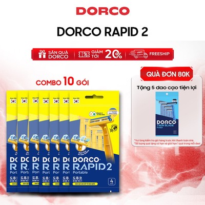 Dao Cạo Râu DORCO RAPID 2 Combo 10xTNB200YL-4P - Combo Gồm 10 Túi