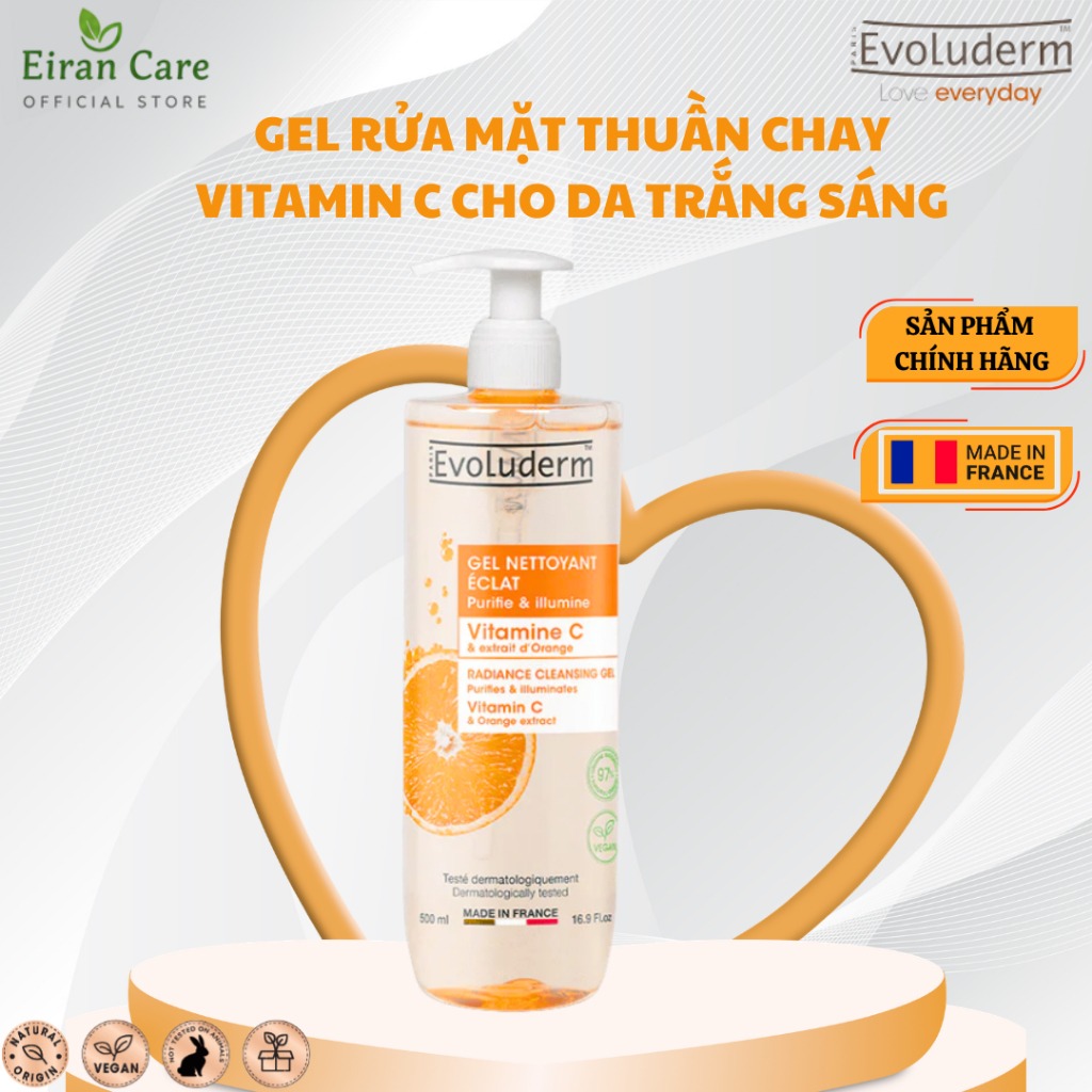 Evoluderm - Gel Rửa Mặt Thuần Chay Vitamin CTrắng Sáng Da. Vitamin  C Radiance Cleansing Gel - Pháp