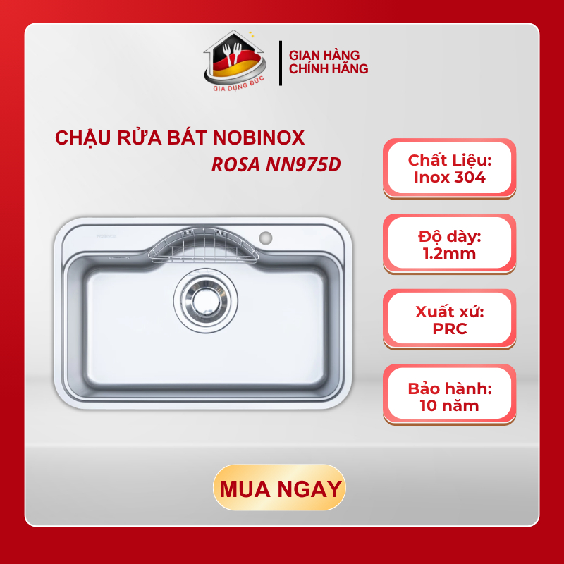 Chậu Rửa Bát 1 Hố Nobinox ROSA NN975D, Chất Liệu Thép Không Gỉ AISI 304 Cao Cấp, Có Độ Bền Cao - HP