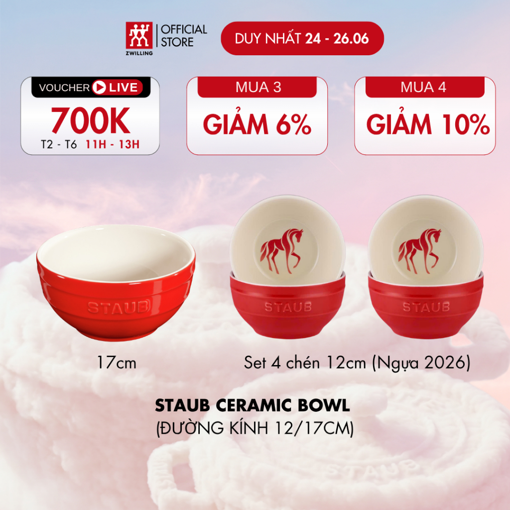 Tô gốm sứ cao cấp STAUB Ceramic Bowl 17cm (đỏ cherry)