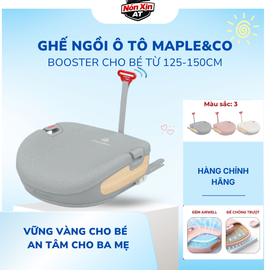 Ghế Nâng Ngồi Ô Tô Maple&Co Booster - Chuẩn An Toàn i-Size R129, ISOFIX - Chính Hãng.