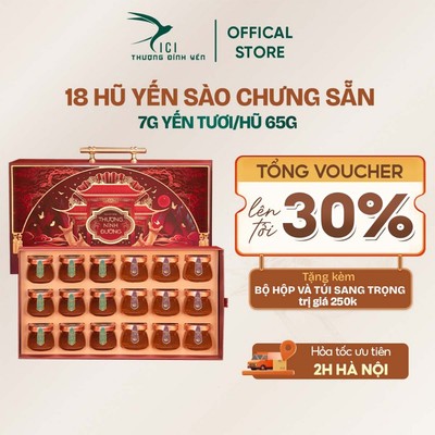 Hộp Quà Yến Sào 18 hũ 65G -7G Yến Thật Yến Chưng Sẵn CiCi Thượng Đỉnh Yến, Set Yến Công Nghệ Cao Yến Tươi