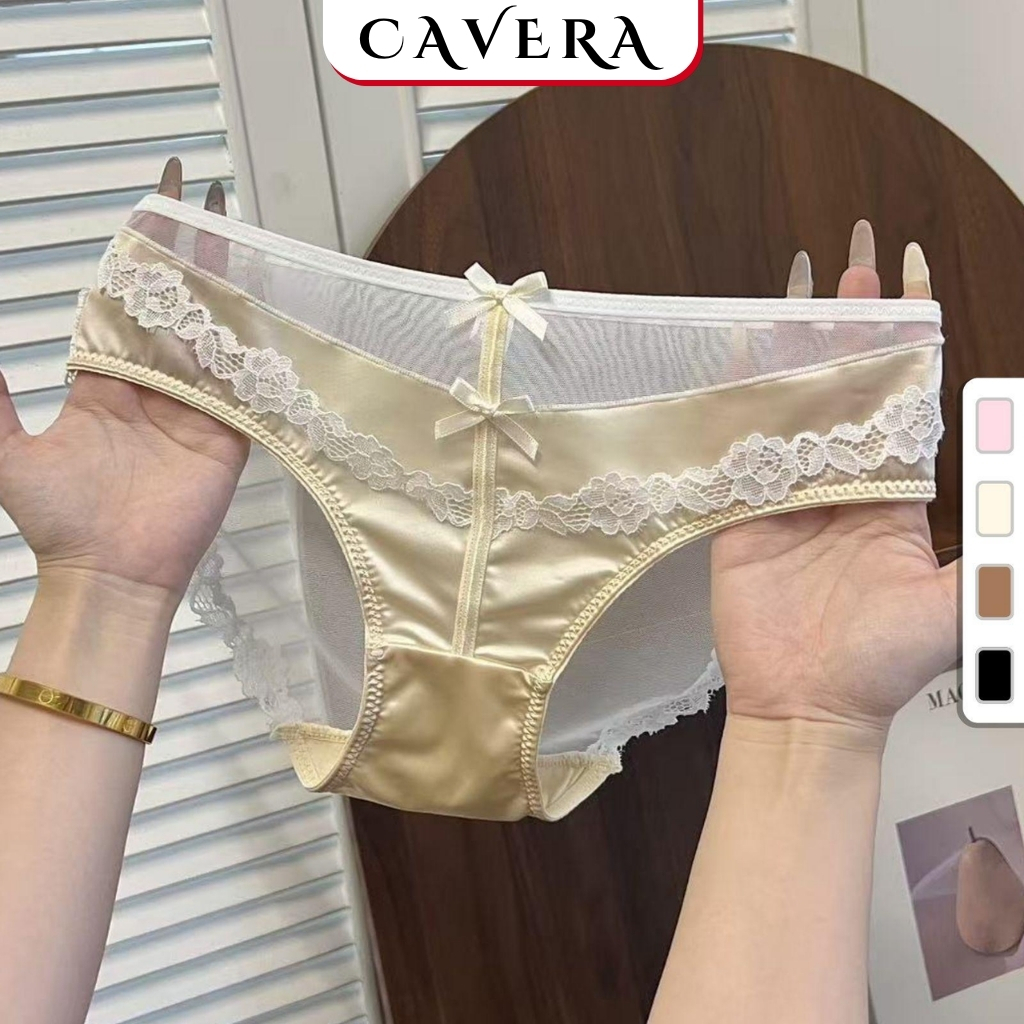 Quần Lót Nữ Lụa Satin Bóng Phối Ren, Quần Chip Xinh Quyến Rũ Mềm Mại CAVERA VNL8127