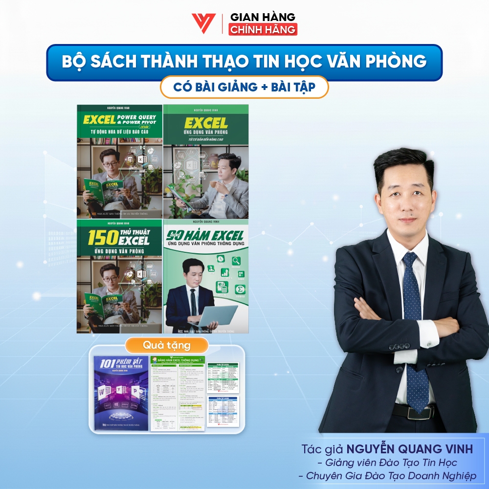 Combo 4 sách Excel Ứng Dụng Văn Phòng - 150 Thủ Thuật Excel - Power Query & Power Pivot - 90 Hàm Exc