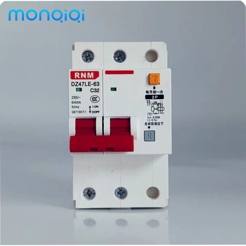 MONQIQI 32A RCBO Aptomat chống giật, chống rò, chống quá tải DZ47LE Loại 2p ngắt cả pha lửa và pha m