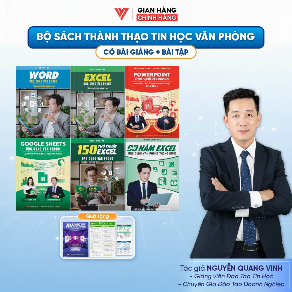 Combo 6 Sách Tin Học Word - Excel - PowerPoint - Google Sheets - 150 TT Excel - 90 Hàm Excel Tặng Vi