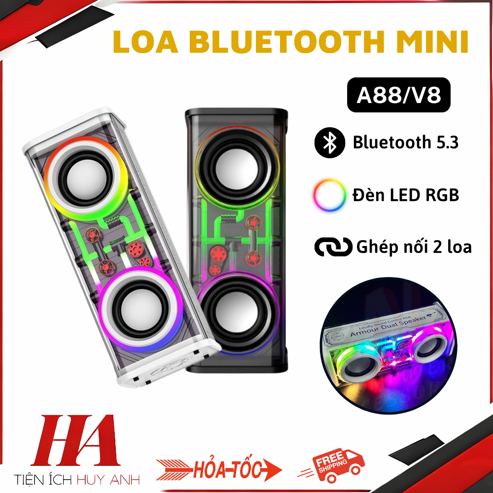 Loa Bluetooth Không dây A88/V8 Mini Cầm Tay - Pin 1800mAh - LED Nháy Theo Nhạc - Kết Nối TWS