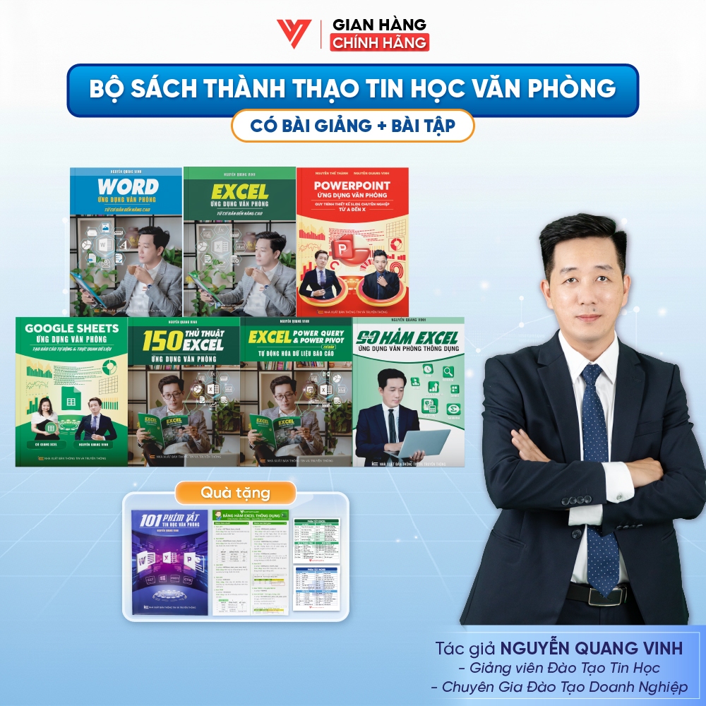 Combo 7 Sách Tin Học Word - Excel - PowerPoint - Google Sheets - 150 Thủ Thuật Excel - Power Query -