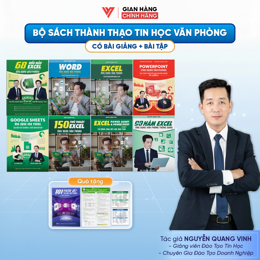Combo 8 Sách 68 Biểu Mẫu Excel - Word - Excel - PowerPoint - Google Sheets - 150 Thủ Thuật - Power Q