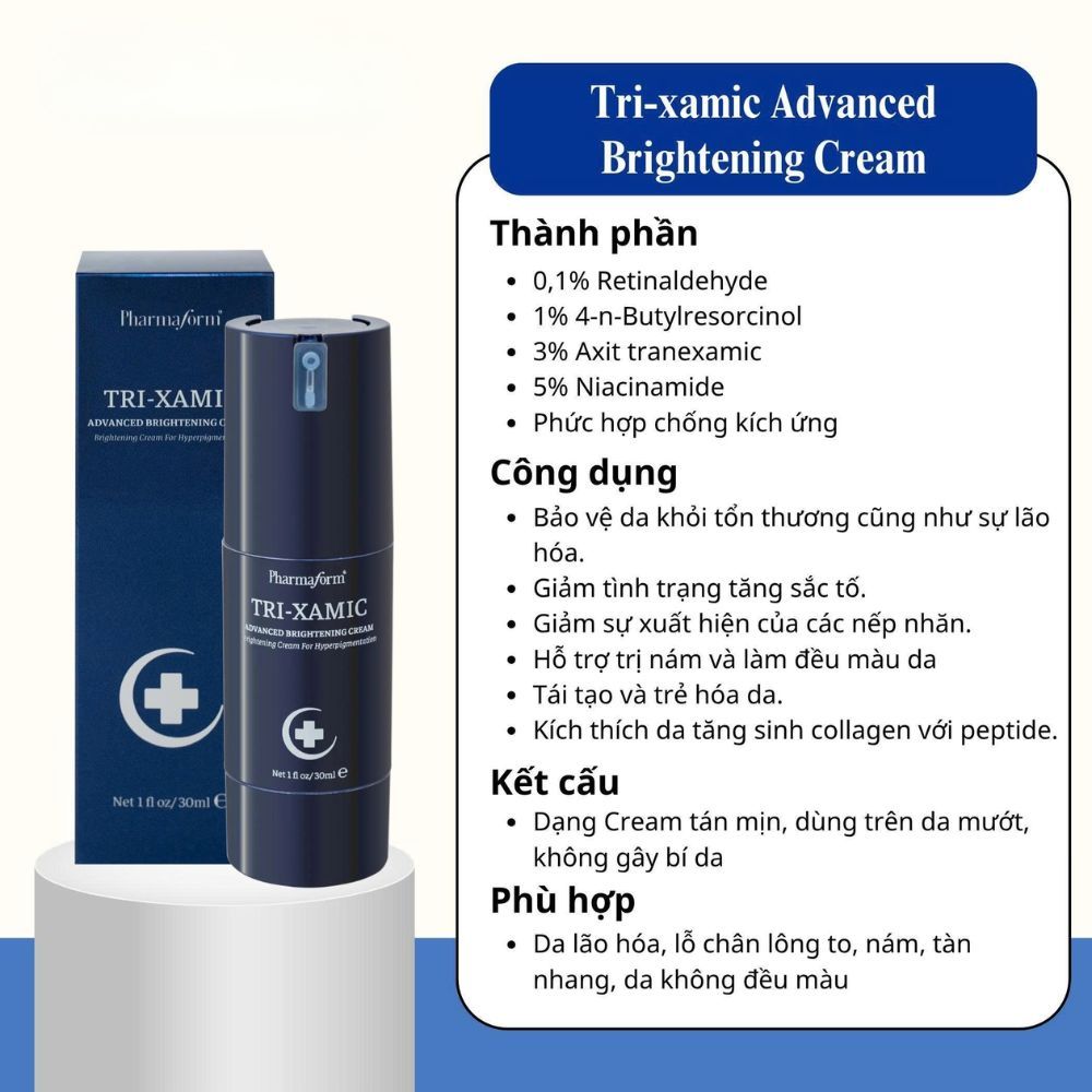 Ảnh 4 của Kem dưỡng Pharmaform Tri-xamic, Spot Brightening cream giảm thâm nám, làm sáng da chuyên sâu 30ml