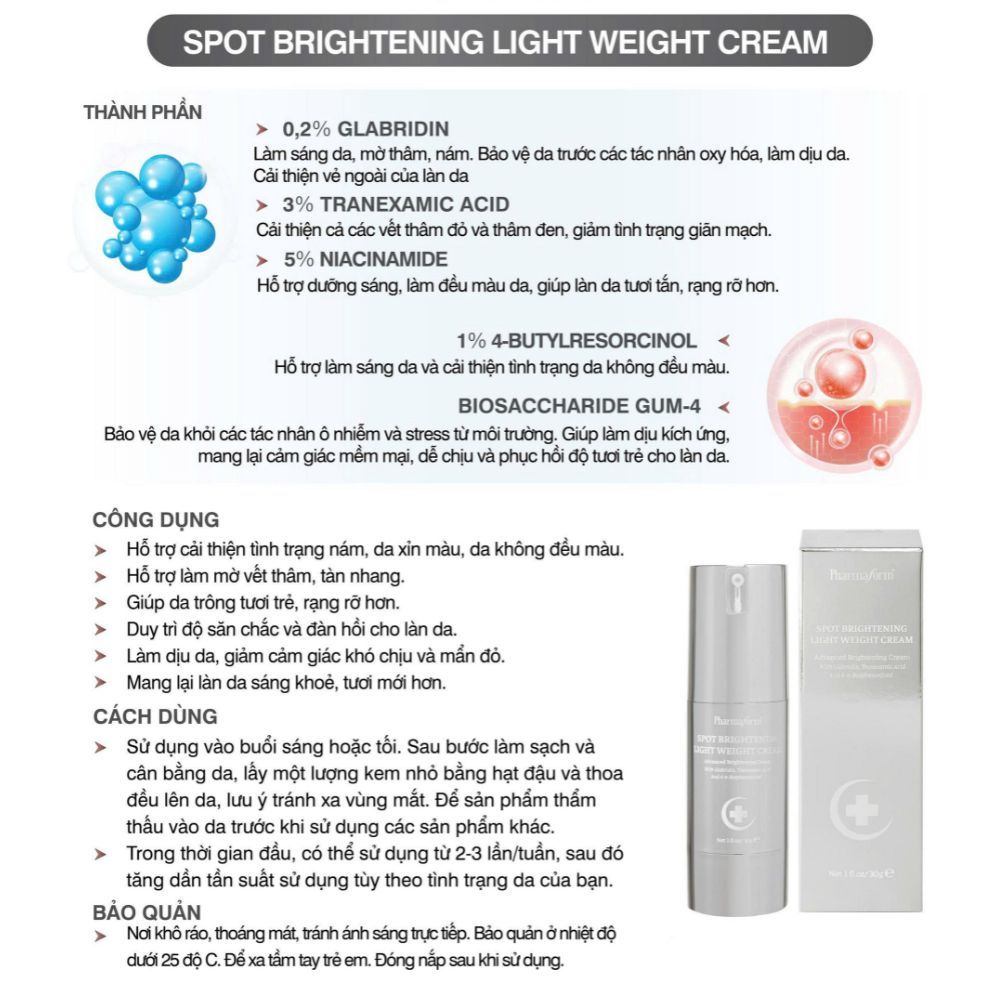 Ảnh 8 của Kem dưỡng Pharmaform Tri-xamic, Spot Brightening cream giảm thâm nám, làm sáng da chuyên sâu 30ml