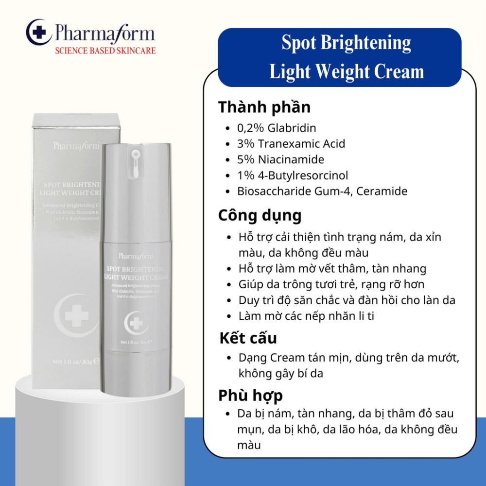 Ảnh 7 của Kem dưỡng Pharmaform Tri-xamic, Spot Brightening cream giảm thâm nám, làm sáng da chuyên sâu 30ml