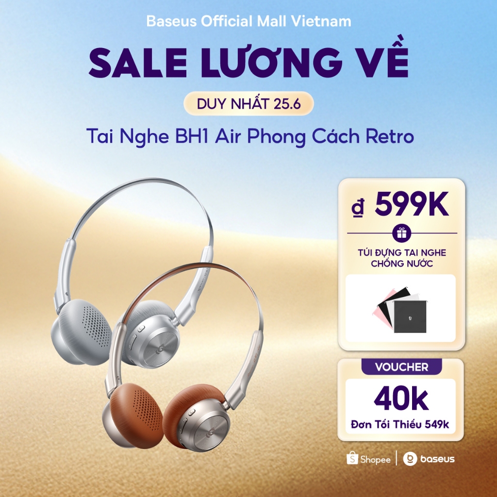Tai Nghe Chụp Tai Baseus Bass BH1 Air - Thiết Kế Retro Siêu Nhẹ 90g, Pin 80h, Chống Ồn ENC Thông Minh Lọc Sạch Tạp Âm