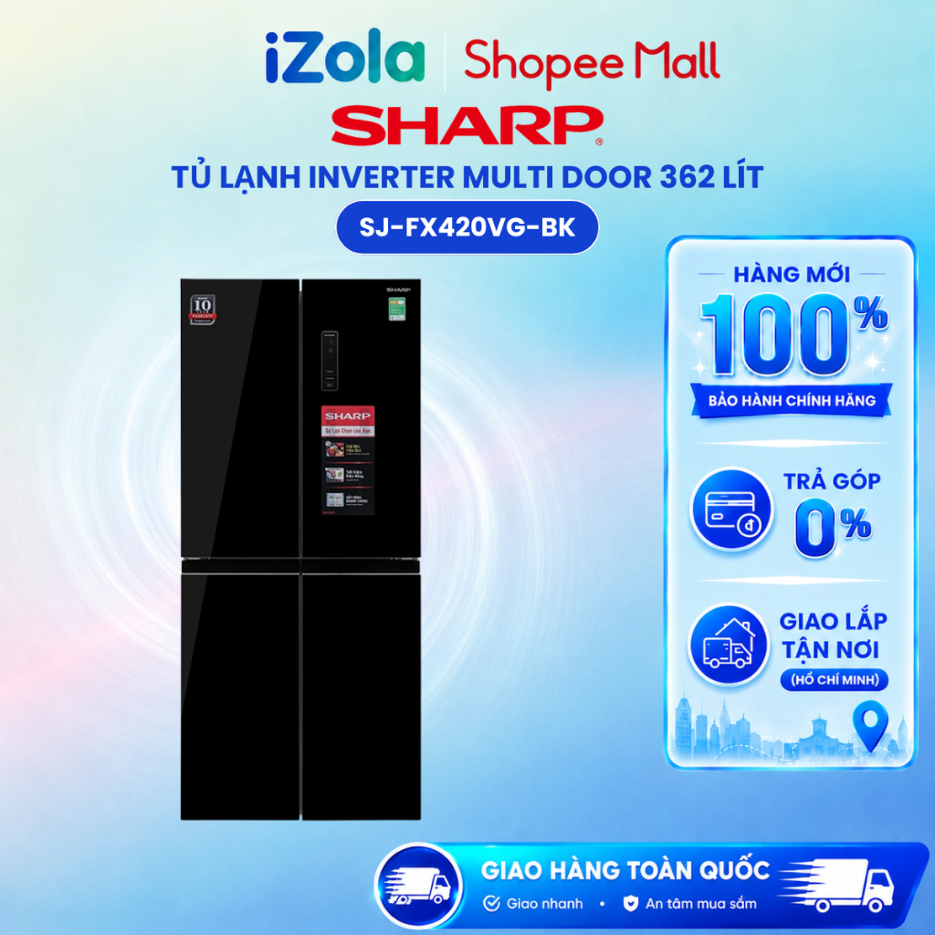 SJ-FX420VG-BK - Tủ lạnh Sharp Inverter 362 lít Multi Door SJ-FX420VG-BK - Hàng chính hãng