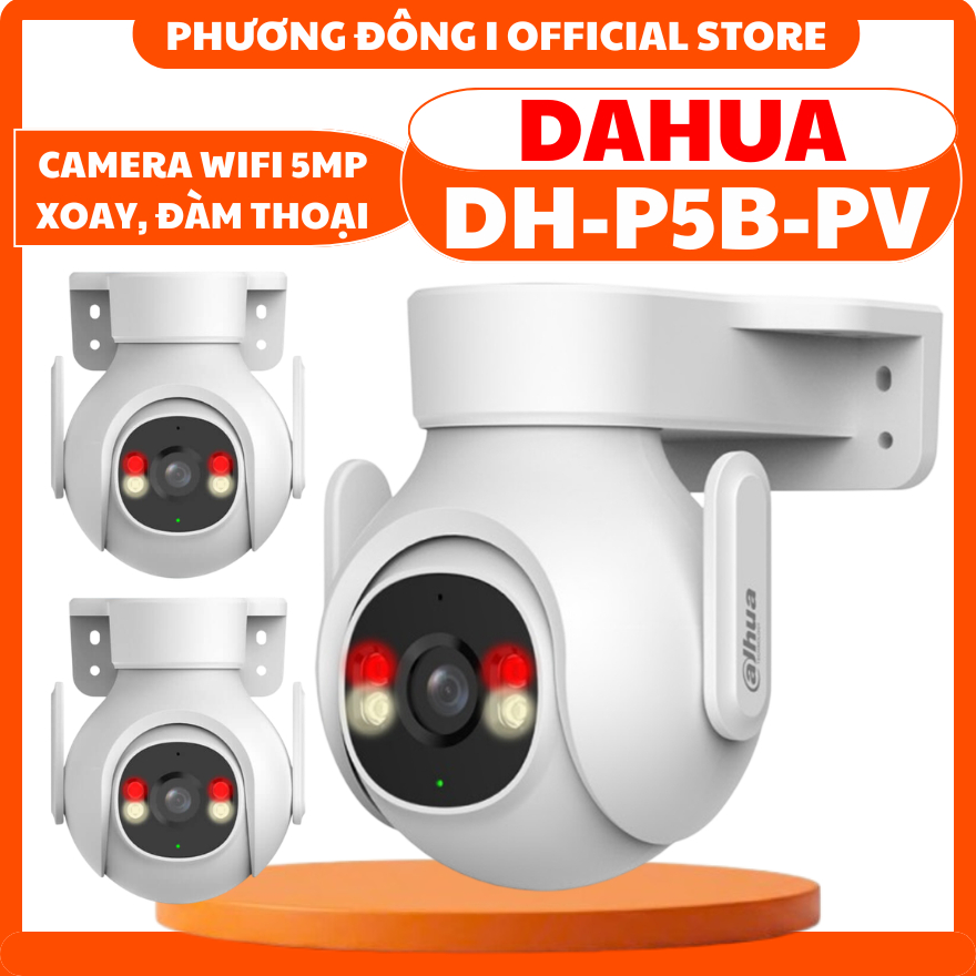 CAMERA WIFI NGOÀI TRỜI DAHUA DH-P5B-PV 5MP - XOAY 360, ĐÀM THOẠI, CHỐNG NGƯỢC SÁNG, PHÁT HIỆN CHUYỂN