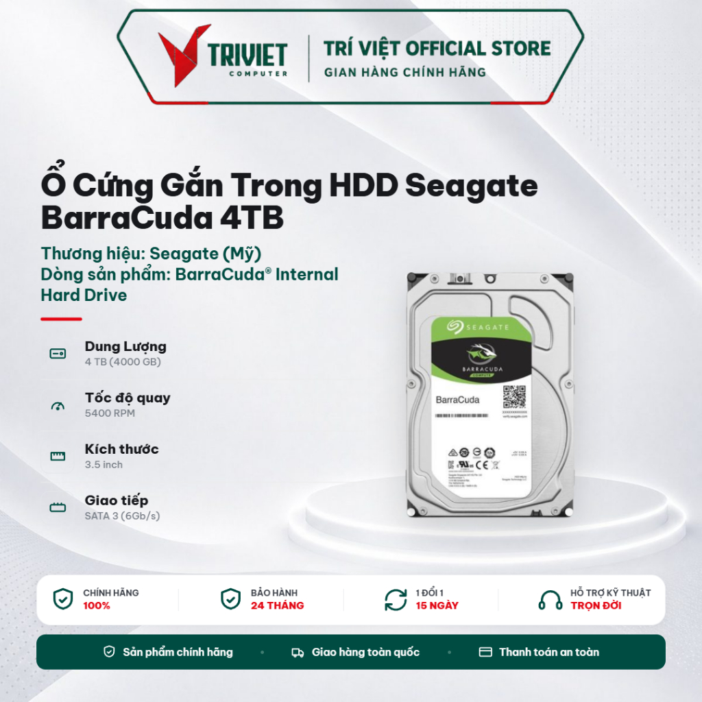 Ổ Cứng Gắn Trong HDD Seagate BarraCuda 4TB 3.5 Inch SATA III 5400RPM ST4000DM004 256MB Cache