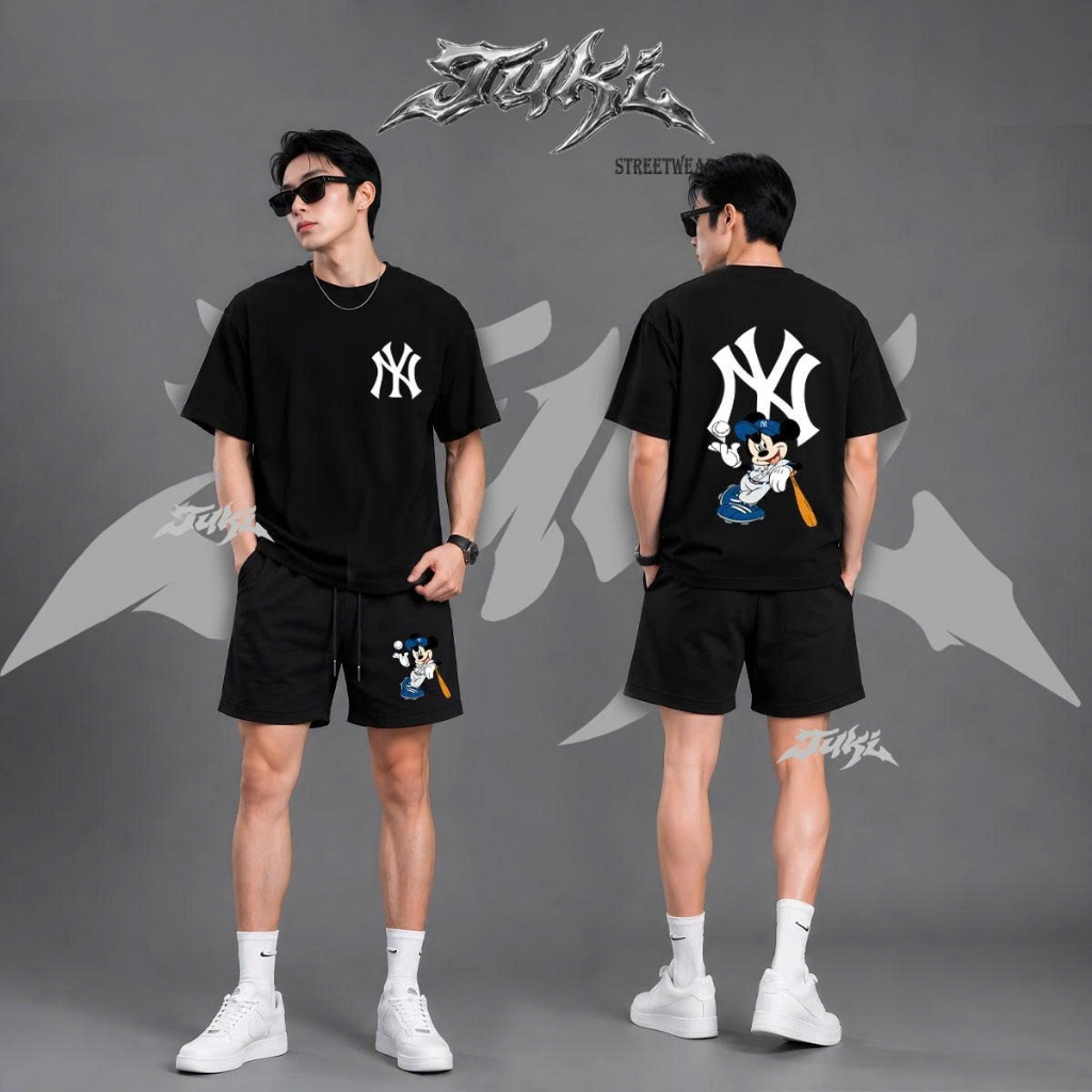 Set TUKI Áo Quần Oversize M.LB Cartoon Baseball Tee