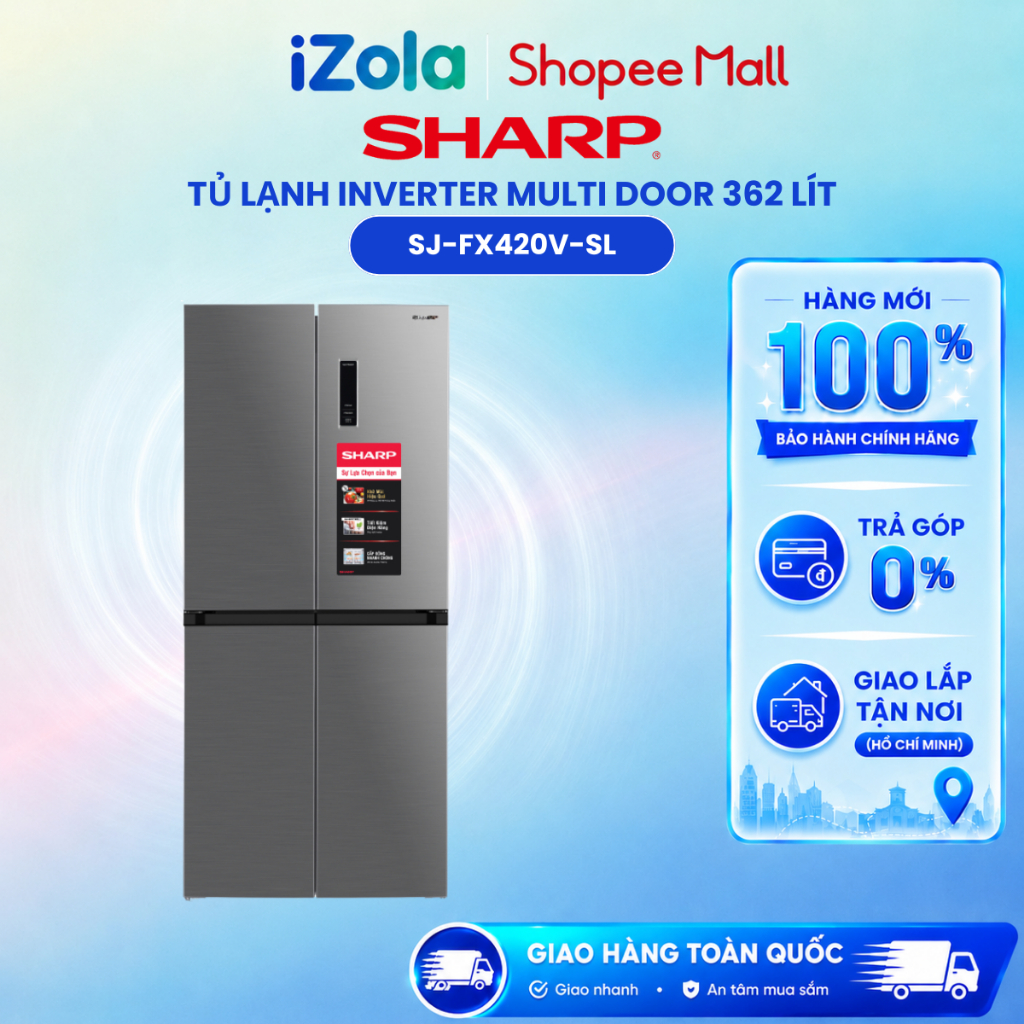 SJ-FX420V-SL - Tủ lạnh Sharp Inverter 362 lít Multi Door SJ-FX420V-SL - Hàng chính hãng