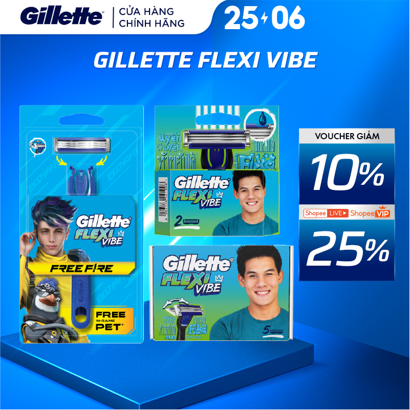 Dao Cạo Râu/ Lưỡi Dao Cạo GILLETTE Flexi Vibe Free Fire - Hộp 1 Cái/ 2 Lưỡi
