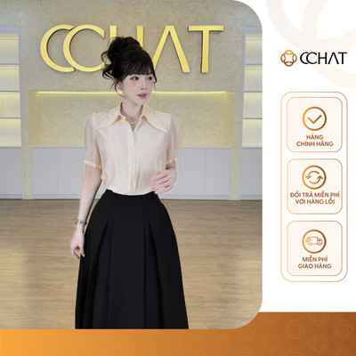 Áo Sơ Mi Nữ 𝐂𝐂𝐇𝐀𝐓 Dáng Suông Cổ Cánh Bướm Aurelia Chất Liệu Tằm Cotton Cao Cấp 16FNV9108ST