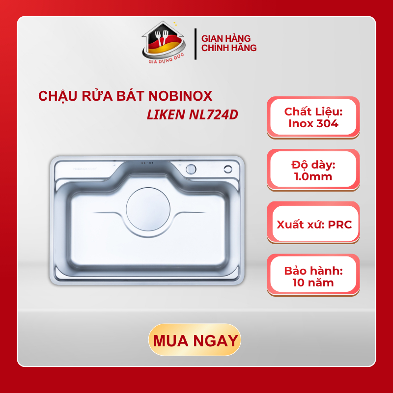 Chậu Rửa Bát 1 Hố Nobinox LIKEN NL724D, Bề Mặt Vân Siêu Mịn Chống Xước - HP